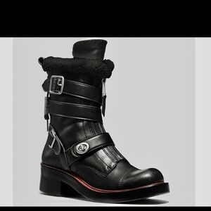 Coach Black Combat Boots with Silver Details
